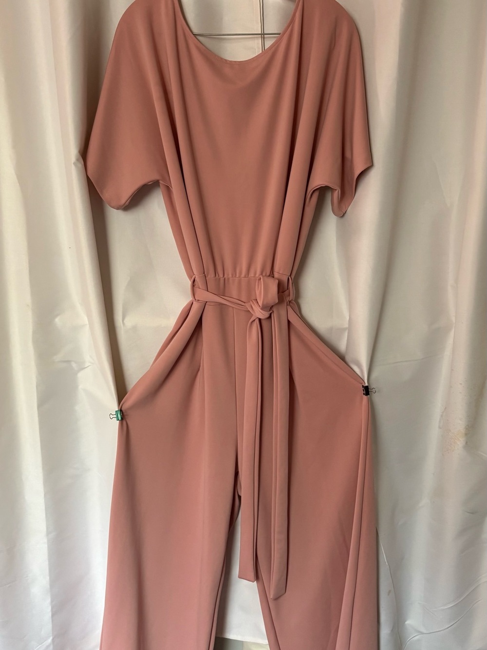 Wide Leg Belted Jumpsuit in Dusty Rose